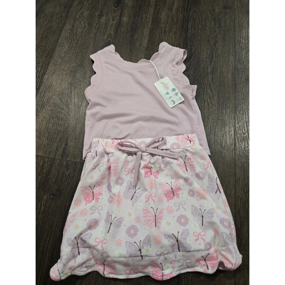 Pete + Lucy Girls 3T Butterfly Milk Silk Skirt Set Lavender Scalloped Tank NWT